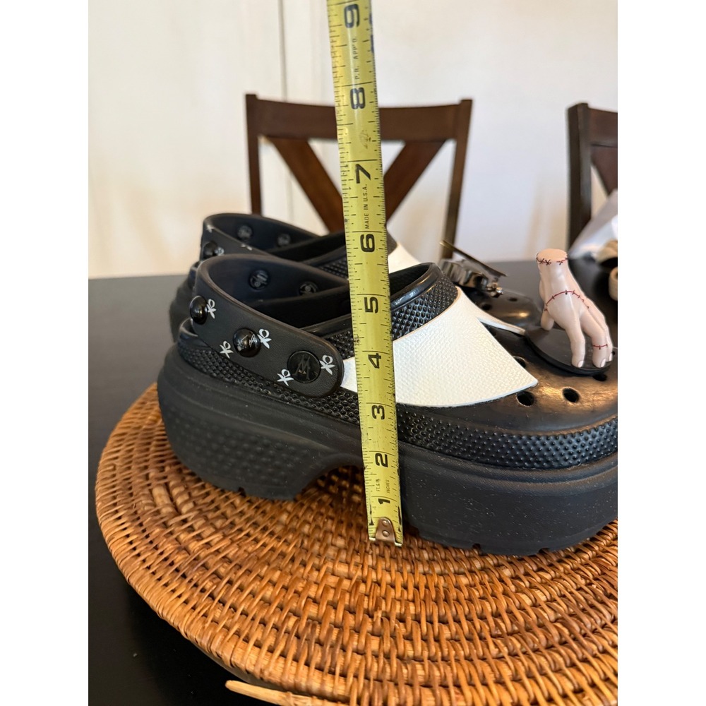 Crocs Stomp Clog Wednesday Addams Black White Platform Studded Jibbitz Charms - Picture 6 of 10